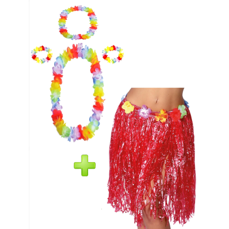 Conjunto Hawaiana Rojo - Packs Disfraces Hawaianos