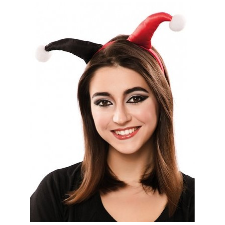 Gorro Arlequin Roja y Negra con Diadema - Sombreros