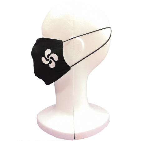 Mascarilla Tela Negra Lauburu Blanco - Euskal Maskarak Adulto