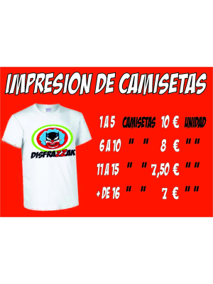 Comprar Impressão de camisetas de 6 a 10 unid. por apenas 8.00€ – Loja de fantasias online
