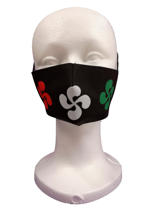 Mascarilla Tela Negra Lauburu Tricolor Infantil - Euskal Maskarak Infantiles