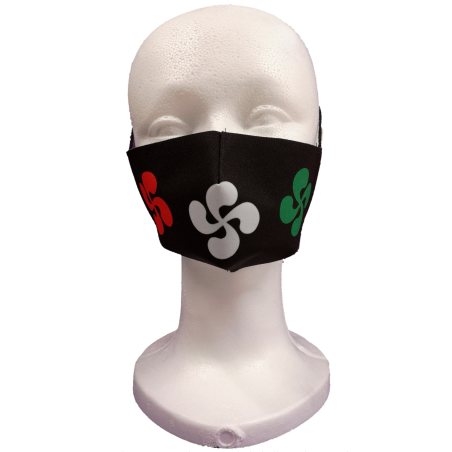 Mascarilla Tela Negra Lauburu Tricolor Infantil - Euskal Maskarak Infantiles