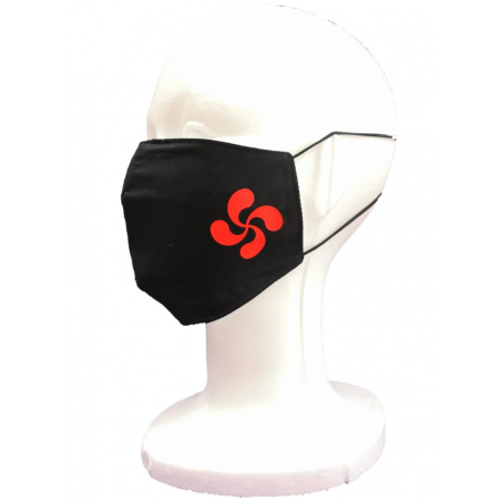 Mascarilla Tela Negra Lauburu Roja Infantil - Euskal Maskarak Infantiles