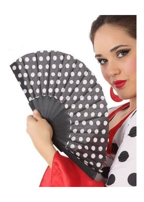 Abanico Negro con Lunar Blanco - Abanicos y Castañuelas Flamencos