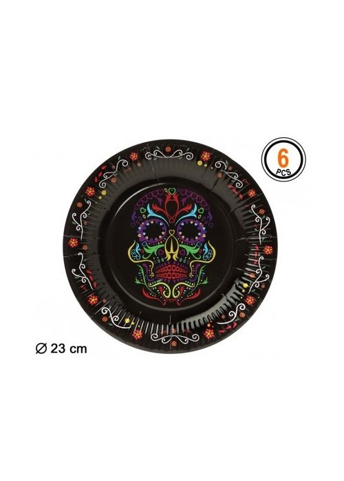 Platos Halloween Calavera Negra - Platos, Vasos y Decoracion de Mesa
