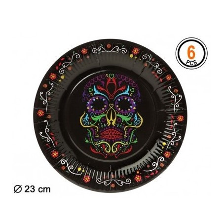 Platos Halloween Calavera Negra - Platos, Vasos y Decoracion de Mesa