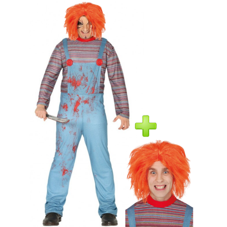 Disfraz de Muñeco Diabolico con peluca - Disfraces Halloween - Packs Disfraces Halloween Adulto