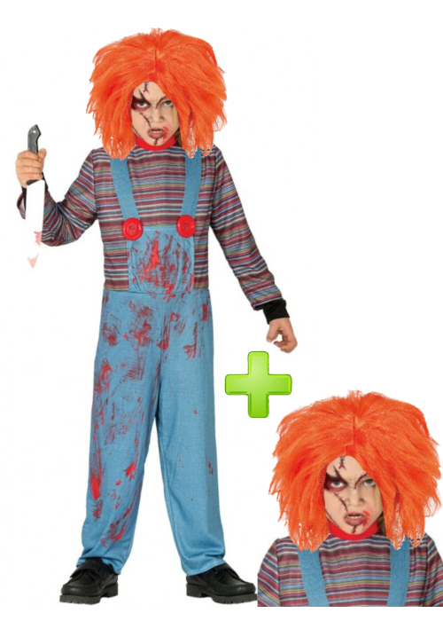 Disfraz de Muñeco Diabolico infantil con peluca - Packs Disfraces Halloween Infantiles