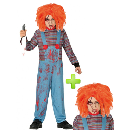 Disfraz de Muñeco Diabolico infantil con peluca - Packs Disfraces Halloween Infantiles