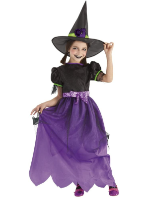 Disfraz de Bruja Morada Glitter Infantil - Disfraces de Brujas y Hechiceros para Niñas
