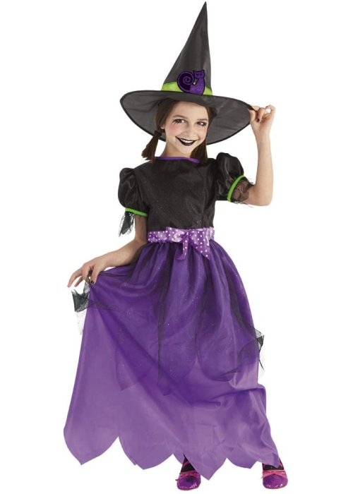 Disfraz de Bruja Morada Glitter Infantil - Disfraces de Brujas y Hechiceros para Niñas