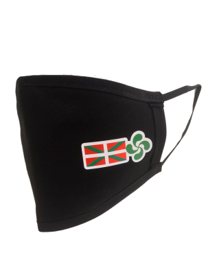 Mascarilla negra Ikurriña con Lauburu (Homologada) - Euskal Maskarak Adulto