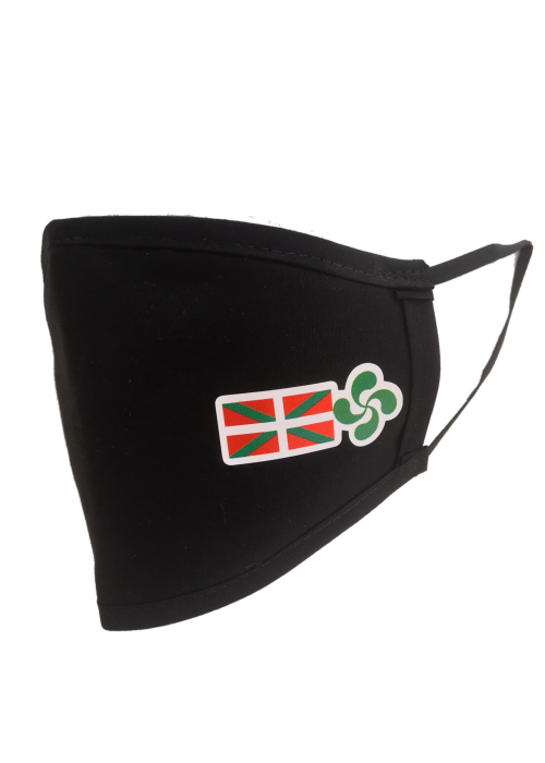 Mascarilla negra Ikurriña con Lauburu (Homologada) - Euskal Maskarak Adulto