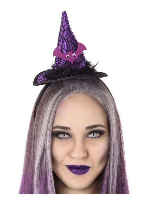 Sombrero Bruja Mini Morado Con Murcielago - Complementos de Brujas y hechiceros
