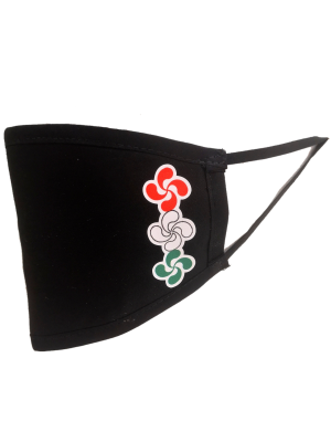 Mascarilla negra Lauburus tricolor vertical (Homologada) - Euskal Maskarak Adulto