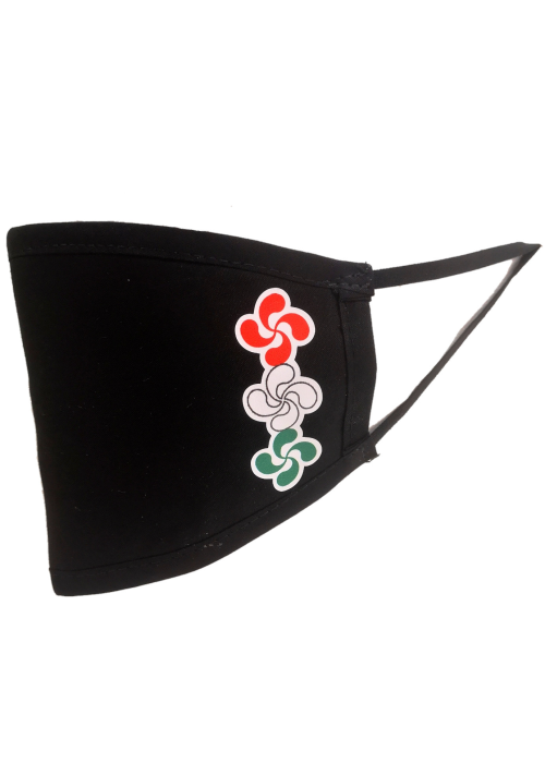 Mascarilla negra Lauburus tricolor vertical (Homologada) - Euskal Maskarak Adulto