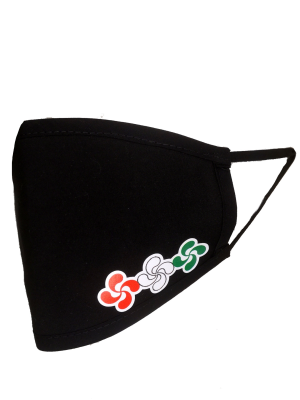 Mascarilla negra Lauburus tricolor horizontal (Homologada) - Euskal Maskarak Adulto