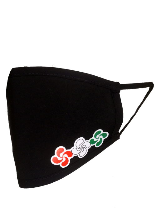 Mascarilla negra Lauburus tricolor horizontal (Homologada) - Euskal Maskarak Adulto