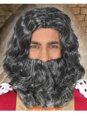 Peruca e Barba de Rei Mago Cinzento