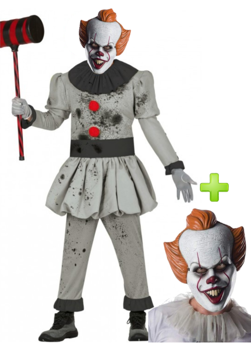 Disfraz de Payaso Asesino con careta de Pennywise - Disfraces Halloween - Packs Disfraces Halloween Adulto