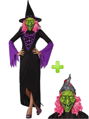 Disfraz de Bruja Morada con Mascara - Disfraces Halloween - Disfraces Halloween Mujer