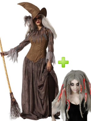 Disfraz de Bruja Marron con Peluca - Disfraces Halloween - Packs Disfraces Halloween Adulto