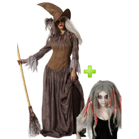 Disfraz de Bruja Marron con Peluca - Disfraces Halloween - Packs Disfraces Halloween Adulto