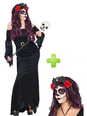 Disfraz de Catrina Negra largo - Disfraces Halloween - Disfraces Halloween Mujer