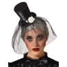 Chistera Mini Negra con Velo y Flores - Sombreros