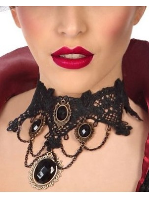 Collar Gargantilla con piedras negras - Collares, Pulseras y Anillos