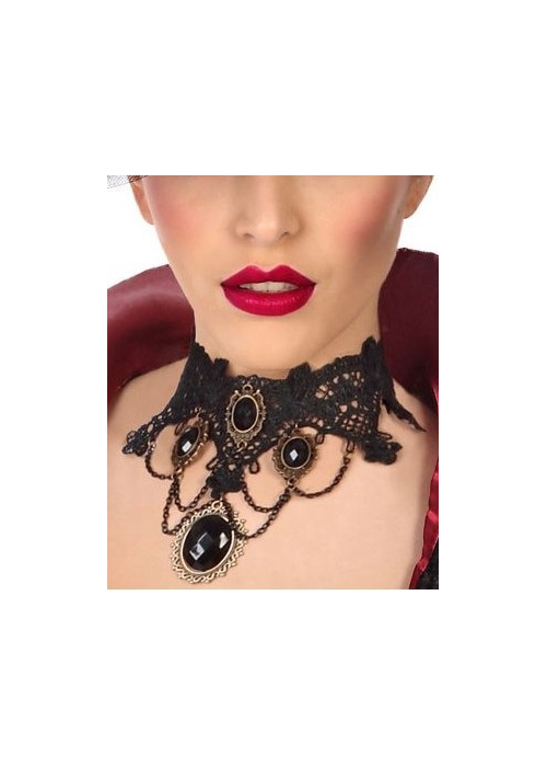 Collar Gargantilla con piedras negras - Collares, Pulseras y Anillos
