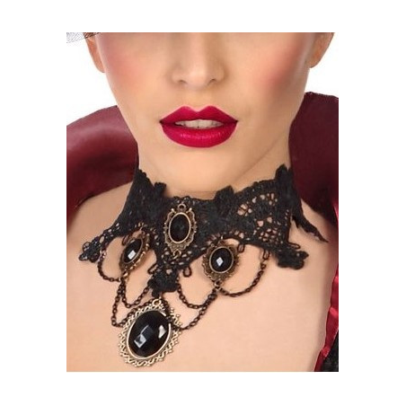 Collar Gargantilla Con Piedras Negras - Collareres Disfraces Halloween