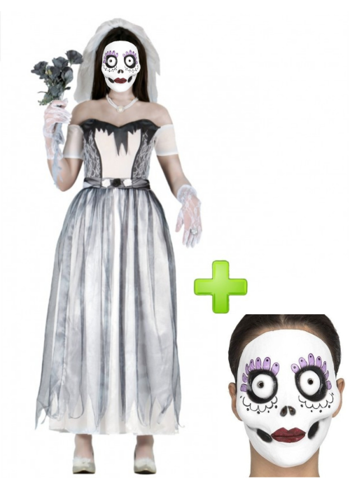 Disfraz de Novia Cadaver con Mascara para adulto - Disfraces Halloween - Packs Disfraces Halloween Adulto
