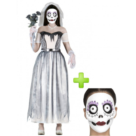 Disfraz de Novia Cadaver con Mascara para adulto - Disfraces Halloween - Packs Disfraces Halloween Adulto
