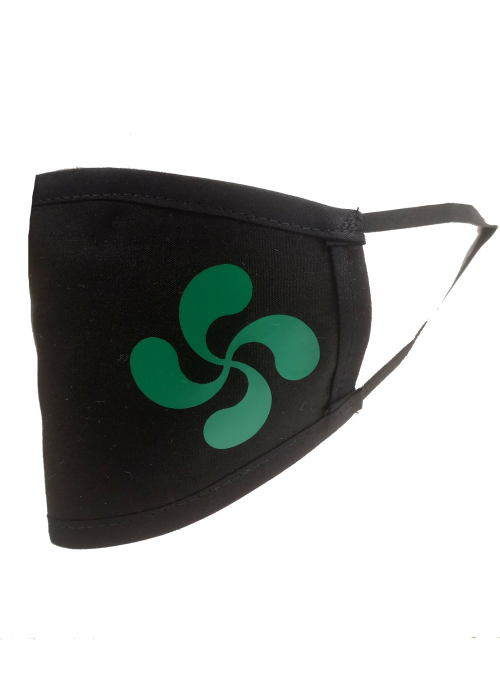 Mascarilla negra con Lauburu Verde (Homologada) - Euskal Maskarak Adulto