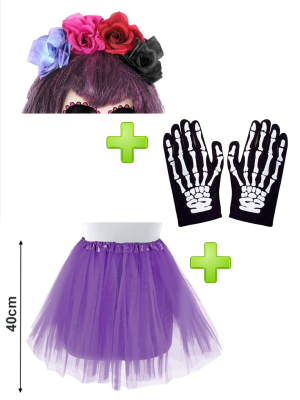Set de Catrina Multicolor adulto - Disfraces Halloween - Packs Disfraces Halloween Adulto