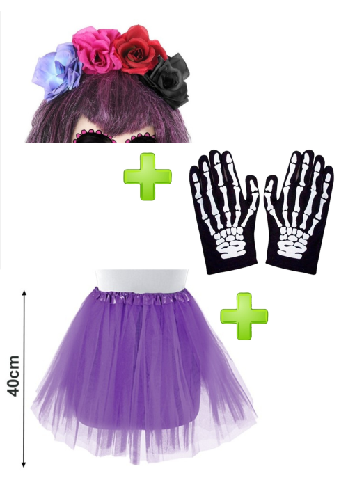 Set de Catrina Multicolor adulto - Disfraces Halloween - Packs Disfraces Halloween Adulto
