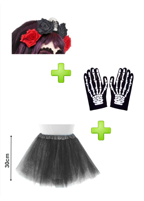 Set de Catrina Rojo y negro infantil - Disfraces Halloween - Packs Disfraces Halloween Infantiles