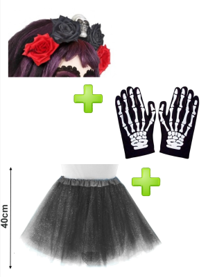 Set de Catrina Rojo y Negro adulto - Disfraces Halloween - Packs Disfraces Halloween Adulto
