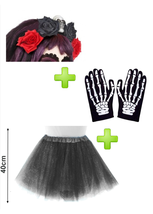 Set de Catrina Rojo y Negro adulto - Disfraces Halloween - Packs Disfraces Halloween Adulto