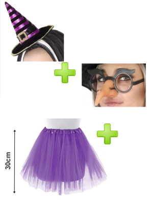 Set de Bruja Morada infantil - Disfraces Halloween - Packs Disfraces Halloween Infantiles