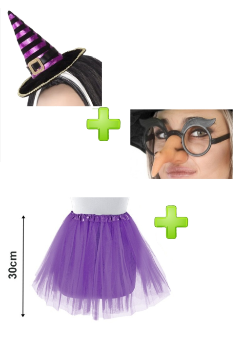 Set de Bruja Morada infantil - Disfraces Halloween - Packs Disfraces Halloween Infantiles