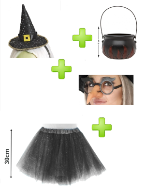 Set de Bruja Negra infantil - Disfraces Halloween - Packs Disfraces Halloween Infantiles