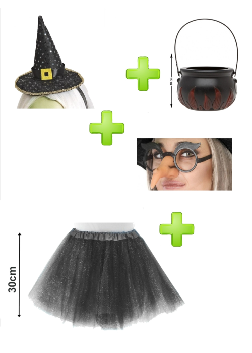 Set de Bruja Negra infantil - Disfraces Halloween - Packs Disfraces Halloween Infantiles