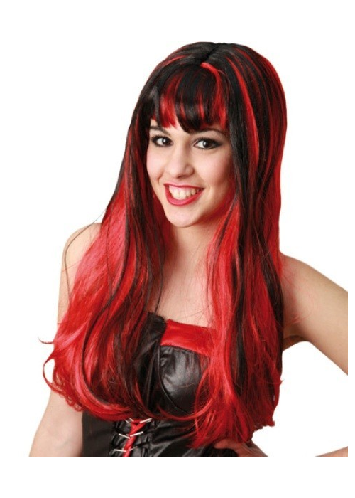 Peluca Melena Mechas Roja y Negra - Pelucas