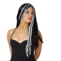 Comprar Peluca Melena Larga Negra con mechas Blancas - Pelucas