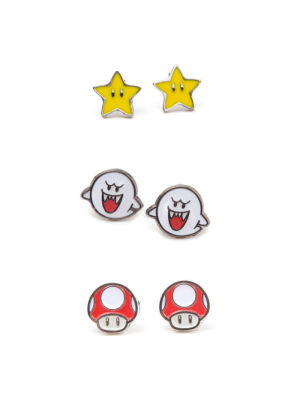 Pendientes Nintendo 3 pares Boo, Superstar y Mushroom - ZONA FRIKI