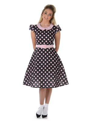 Disfraz de años 50 negro con lunar rosa - Disfraces de Grease para Mujer