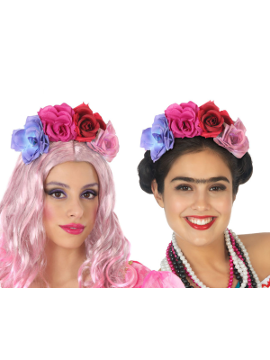 Diadema de Flores Multicolor - Complementos de Esqueletos y Catrinas