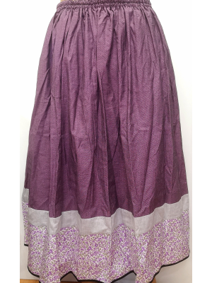 Falda Casera Morada, bies gris y flores - Inicio